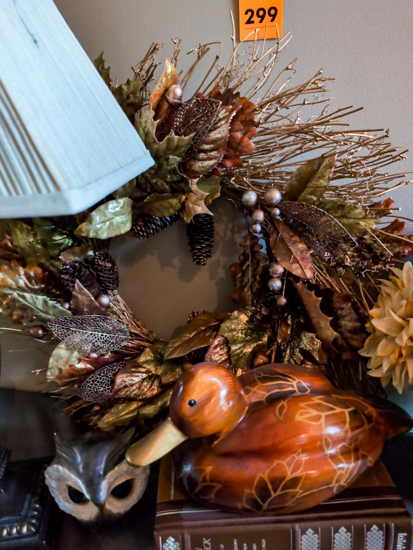 299. Lamp, Wreath, Wood Duck, Owl + (2) Books - Image 2