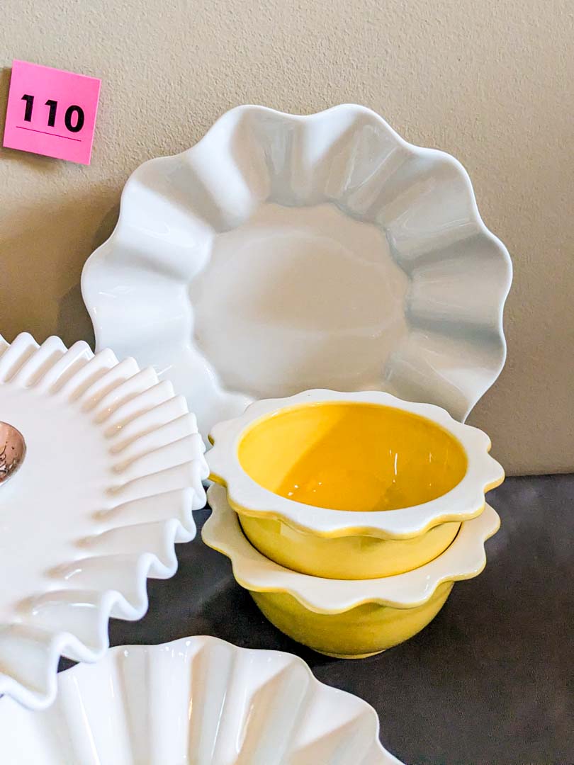 110. Milk Glass Cake Plate, (6) Misc. Bowls + Measuring Spoon Set - Image 6