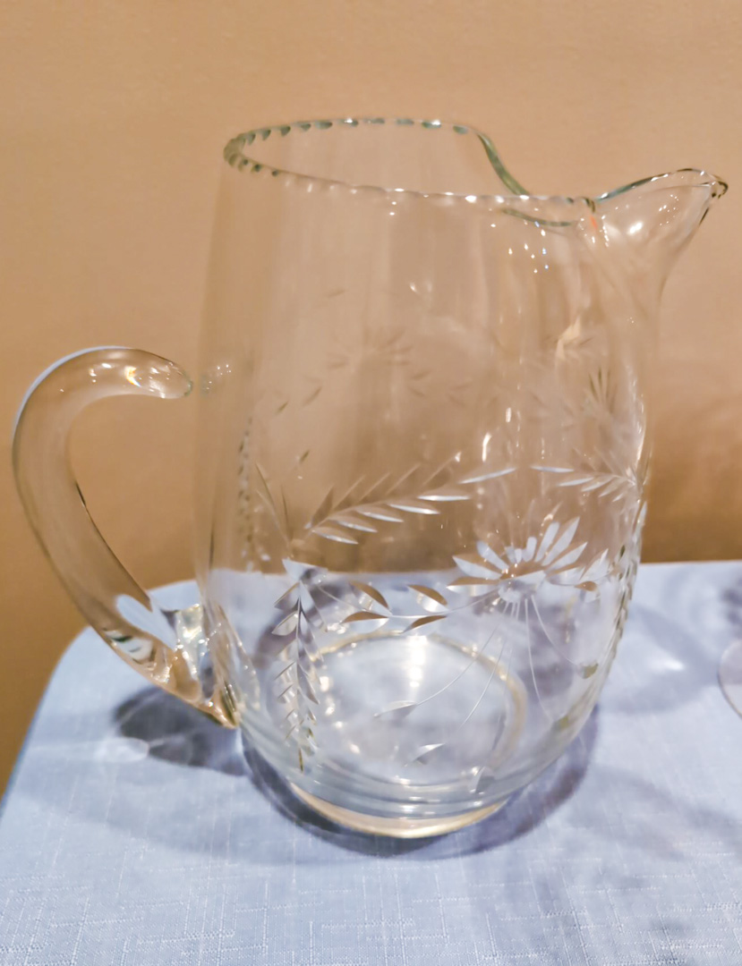 69. Etched Glassware - (12) Wine Glasses, (12) Champagne Glasses, Cream/Sugar, Pitcher - Image 3